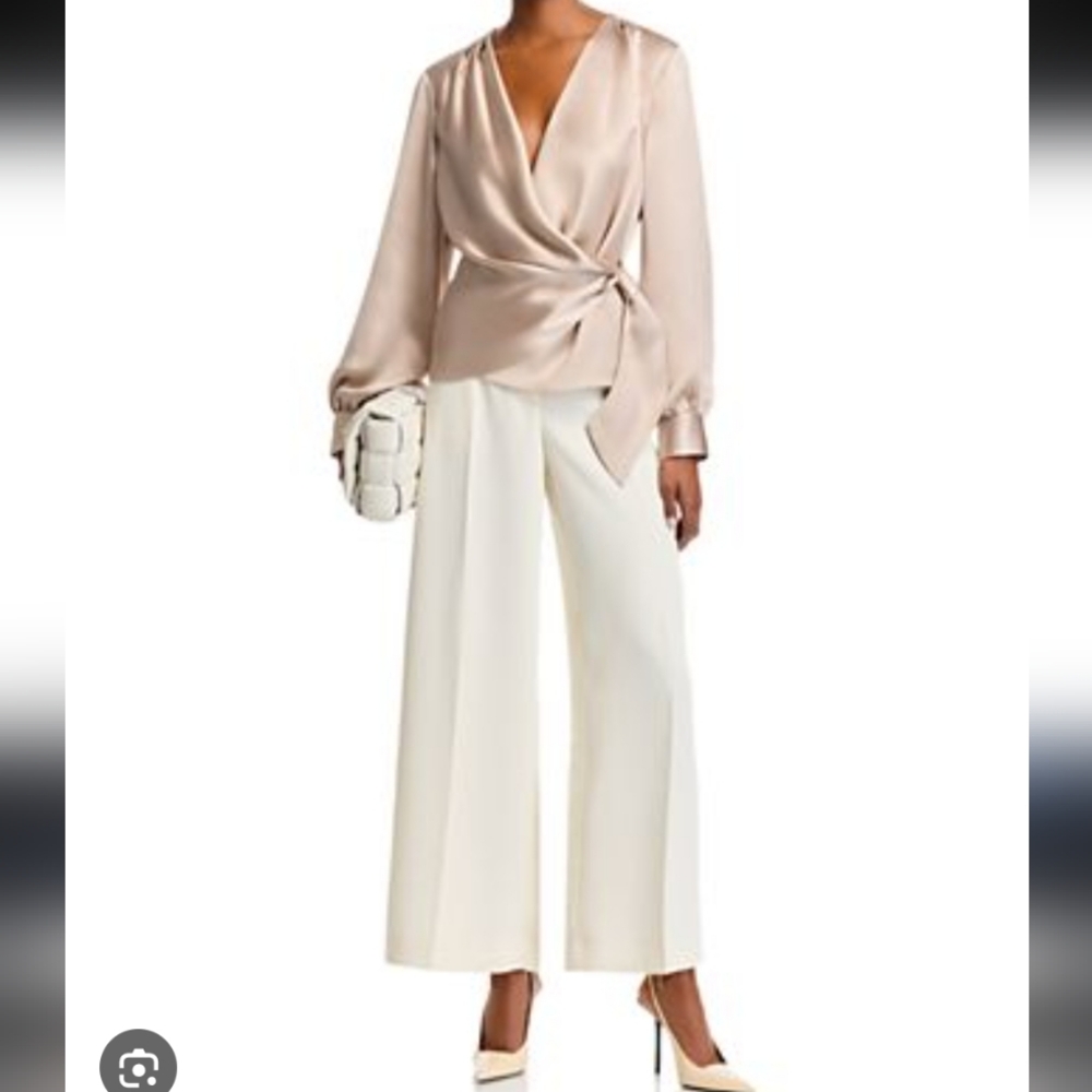 Aqua Satin Wrap Blouse in Blush